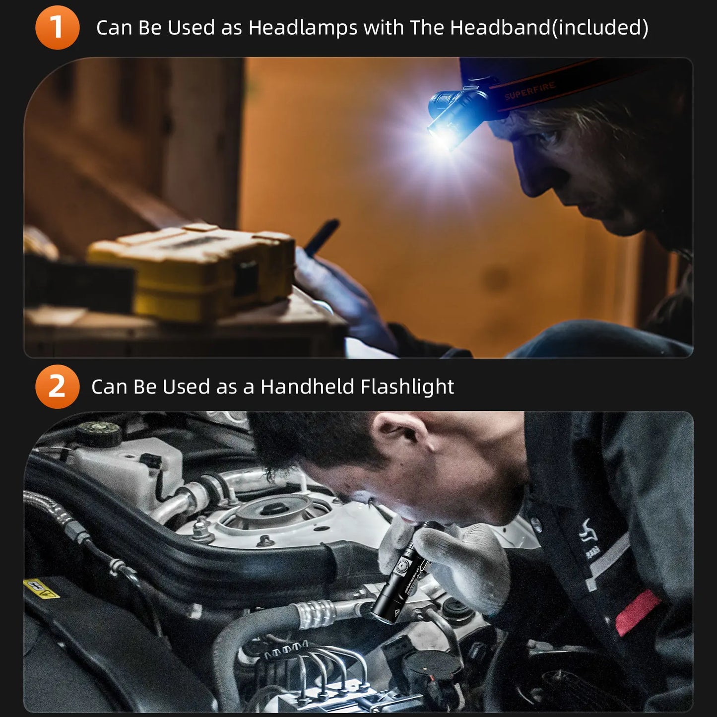 G19-S LED+COB Head Flashlight with Magnet Adjustable Base, USB Rechargeable Headlamp Work Light for Camping Fishing