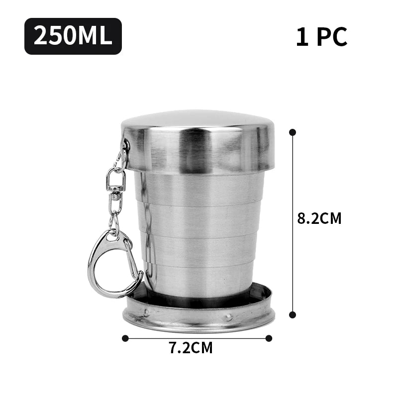 Stainless Steel Travel Carry-On Outdoor Wine Glass Portable Telescopic Water Cup Folding Wine Teacup Large Small and Medium-Size