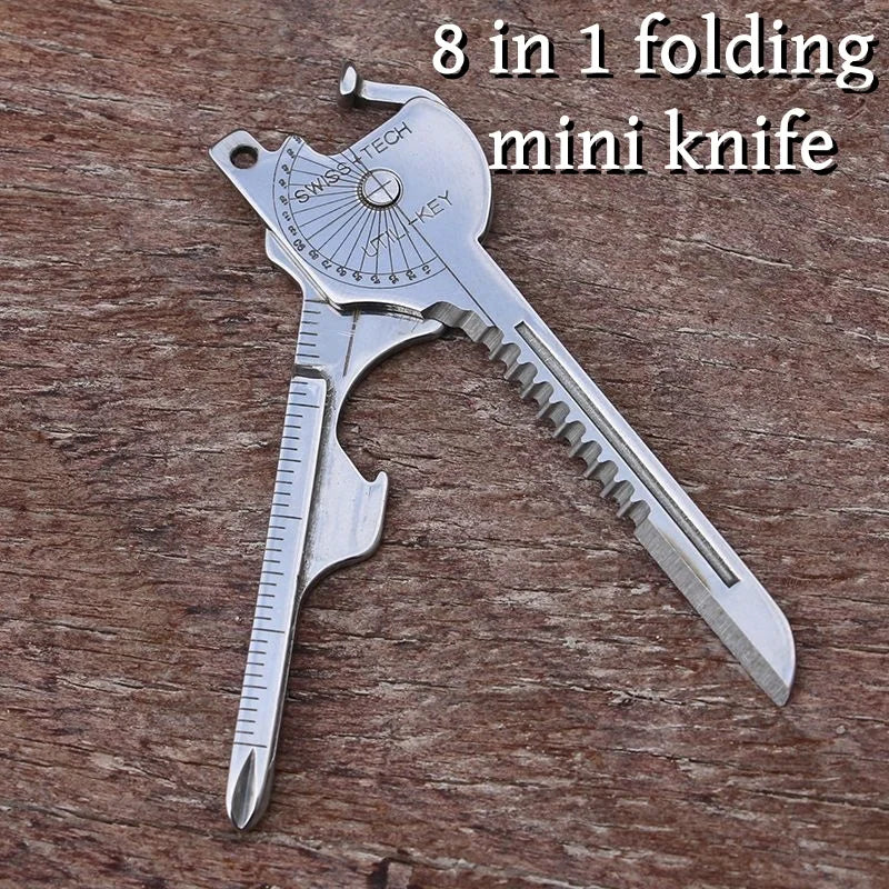 8-In-1 Multi-Tool Keychain for Camping & Survival | Folding Screwdriver, Bottle Opener | Compact Outdoor Utility Pliers with Key