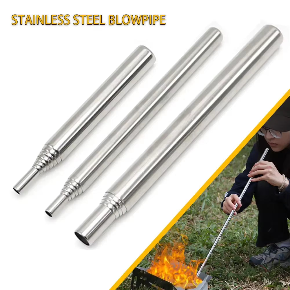 Stainless Steel Blowpipe Pocket Bellow Collapsible Air Blow Stick Campfire Fire Tool Outdoor Bushcraft Camping Hiking Cooking